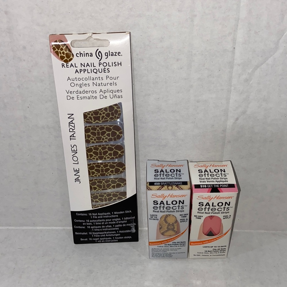 Lot of 3 Real Nail Polish Appliqués China Glaze & Sally Hansen Animal Print
